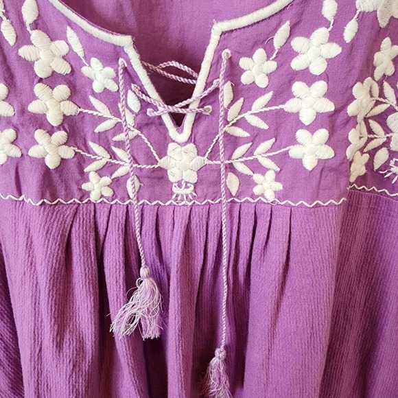 Lucky Brand Purple Embroidered Boho Peasant 100% Cotton Floral Ethereal, Large - Picture 4 of 6